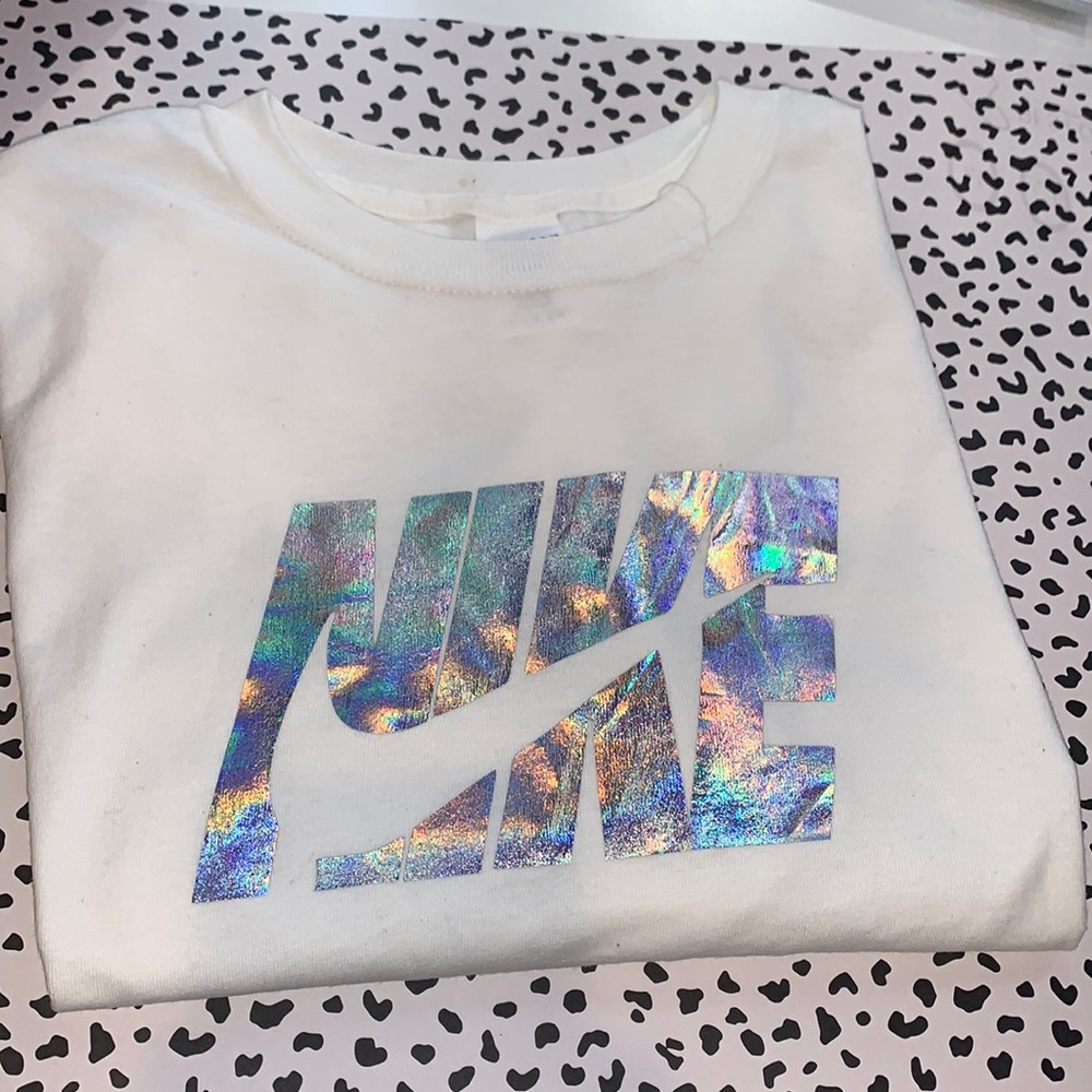 White Holographic Nike Logo Tee